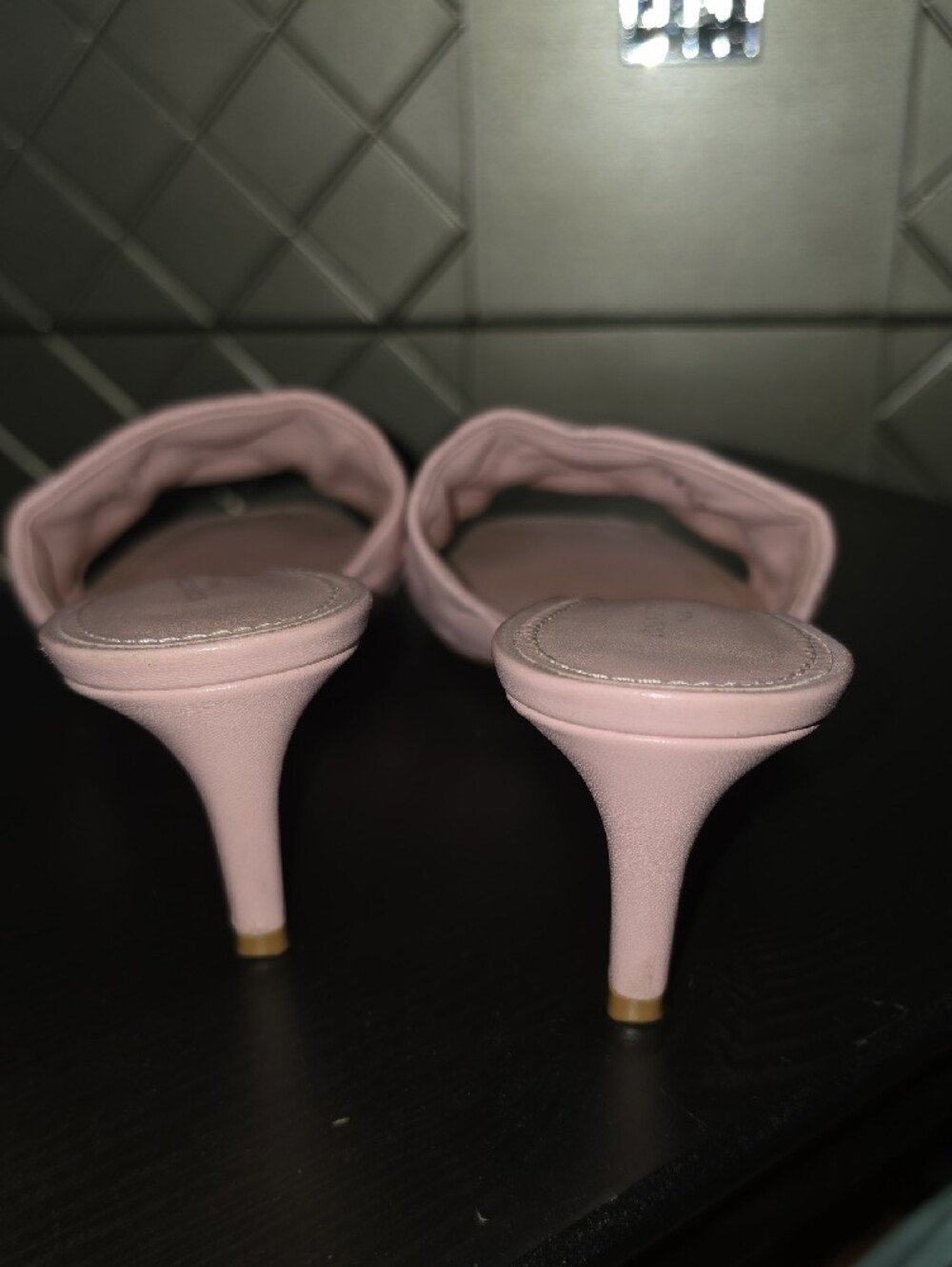 Louis Vuitton Blush Pink Monogram Embossed Slide Heels - Picture 3 of 7
